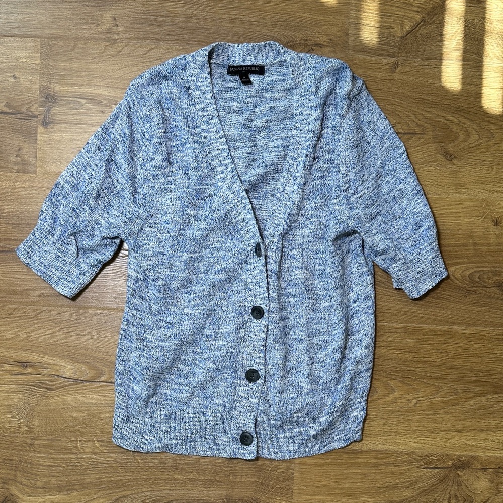 Banana Republic Navy, Blue, White Elbow-Sleeve Button Cardigan Small NWOT